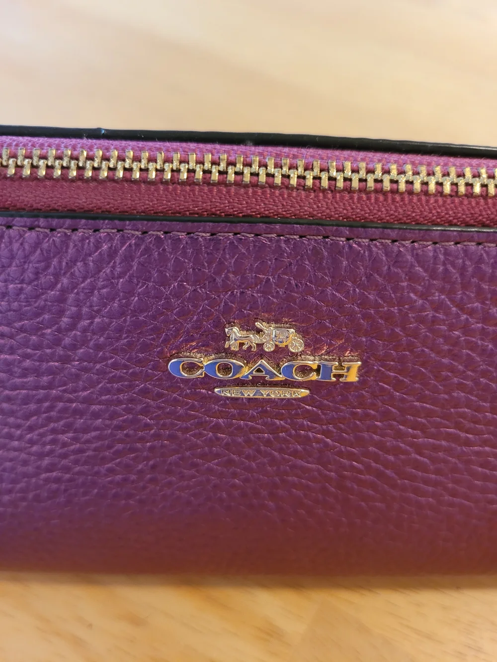 Coach Pebble Leather Zip Brush Case In Metallic Berry